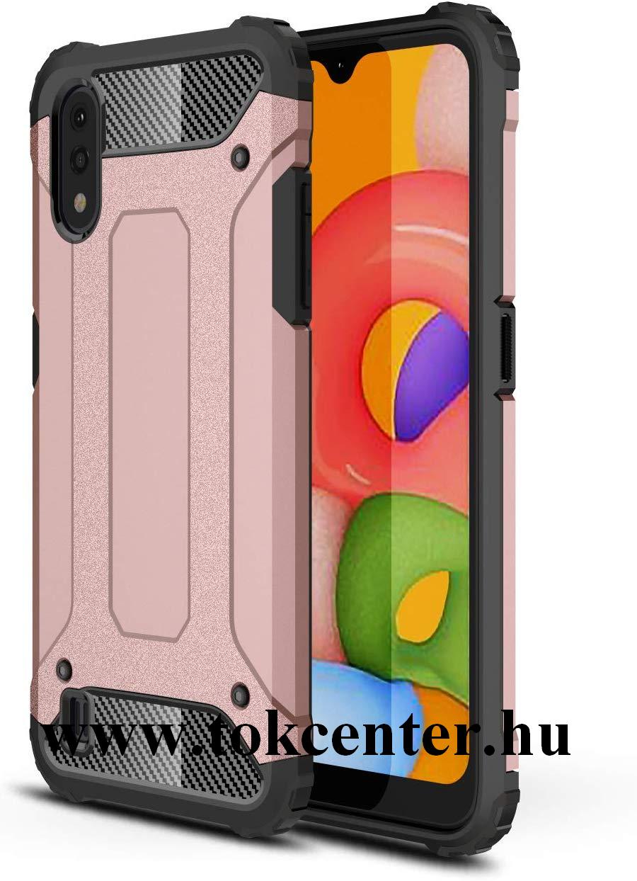 Samsung Galaxy A01 (SM-A015F) Defender műanyag telefonvédő (közepesen ütésálló, légpárnás sarok, szilikon belső, fémhatás) ROZÉARANY