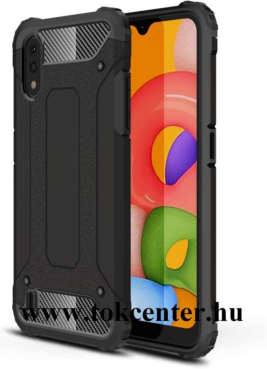 Samsung Galaxy A01 (SM-A015F) Defender műanyag telefonvédő (közepesen ütésálló, légpárnás sarok, szilikon belső, fémhatás) FEKETE