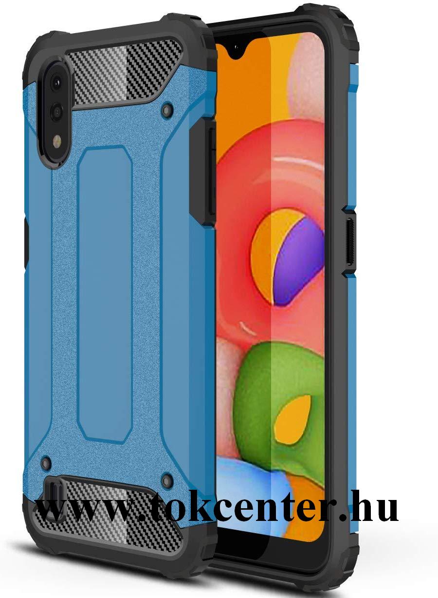 Samsung Galaxy A01 (SM-A015F) Defender műanyag telefonvédő (közepesen ütésálló, légpárnás sarok, szilikon belső, fémhatás) VILÁGOSKÉK