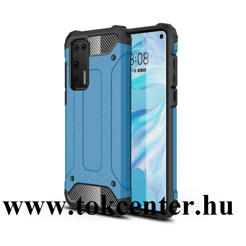 Huawei P40 Defender műanyag telefonvédő (közepesen ütésálló, légpárnás sarok, szilikon belső, fémhatás) VILÁGOSKÉK