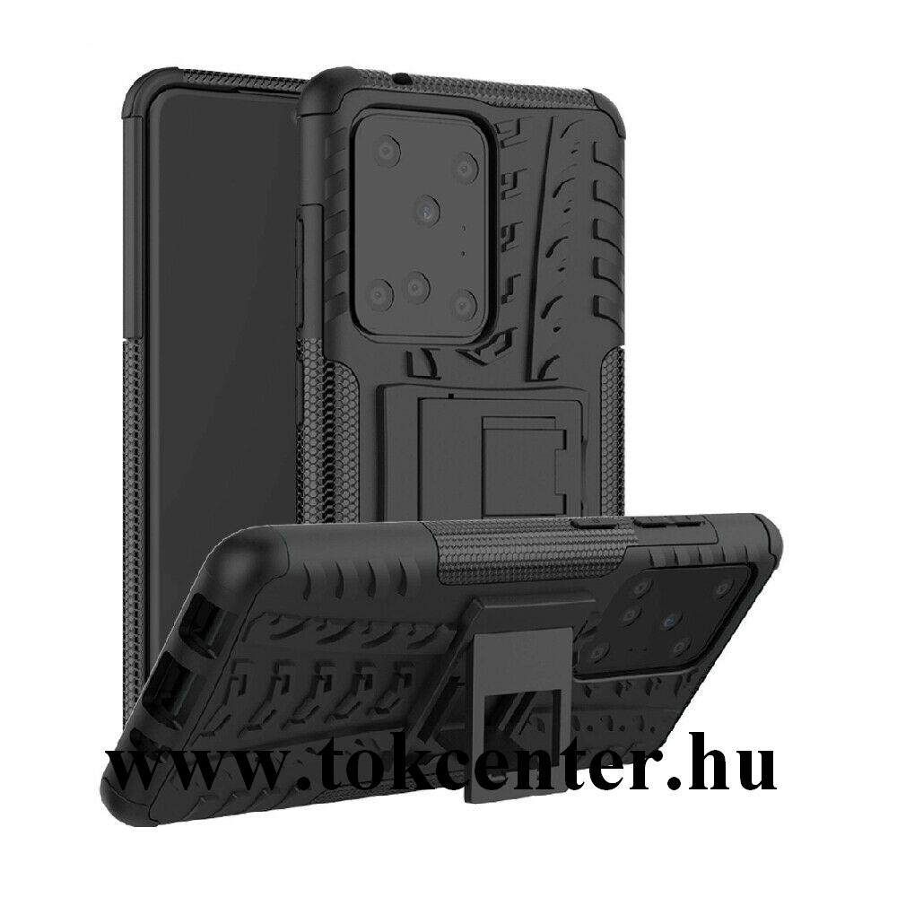 Samsung Galaxy S20 Ultra (SM-G988F) Defender műanyag telefonvédő (közepesen ütésálló, szilikon belső, kitámasztó, autógumi minta) FEKETE