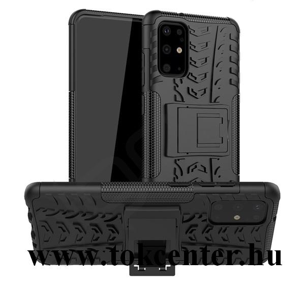 Samsung Galaxy S20 Plus (SM-G985F) Defender műanyag telefonvédő (közepesen ütésálló, szilikon belső, kitámasztó, autógumi minta) FEKETE
