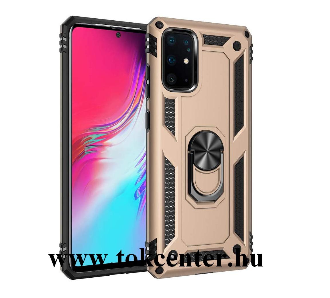 Samsung Galaxy S20 Plus (SM-G985F) Defender műanyag telefonvédő (közepesen ütésálló, szilikon belső, telefontartó gyűrű, beépített fémlemez) ARANY