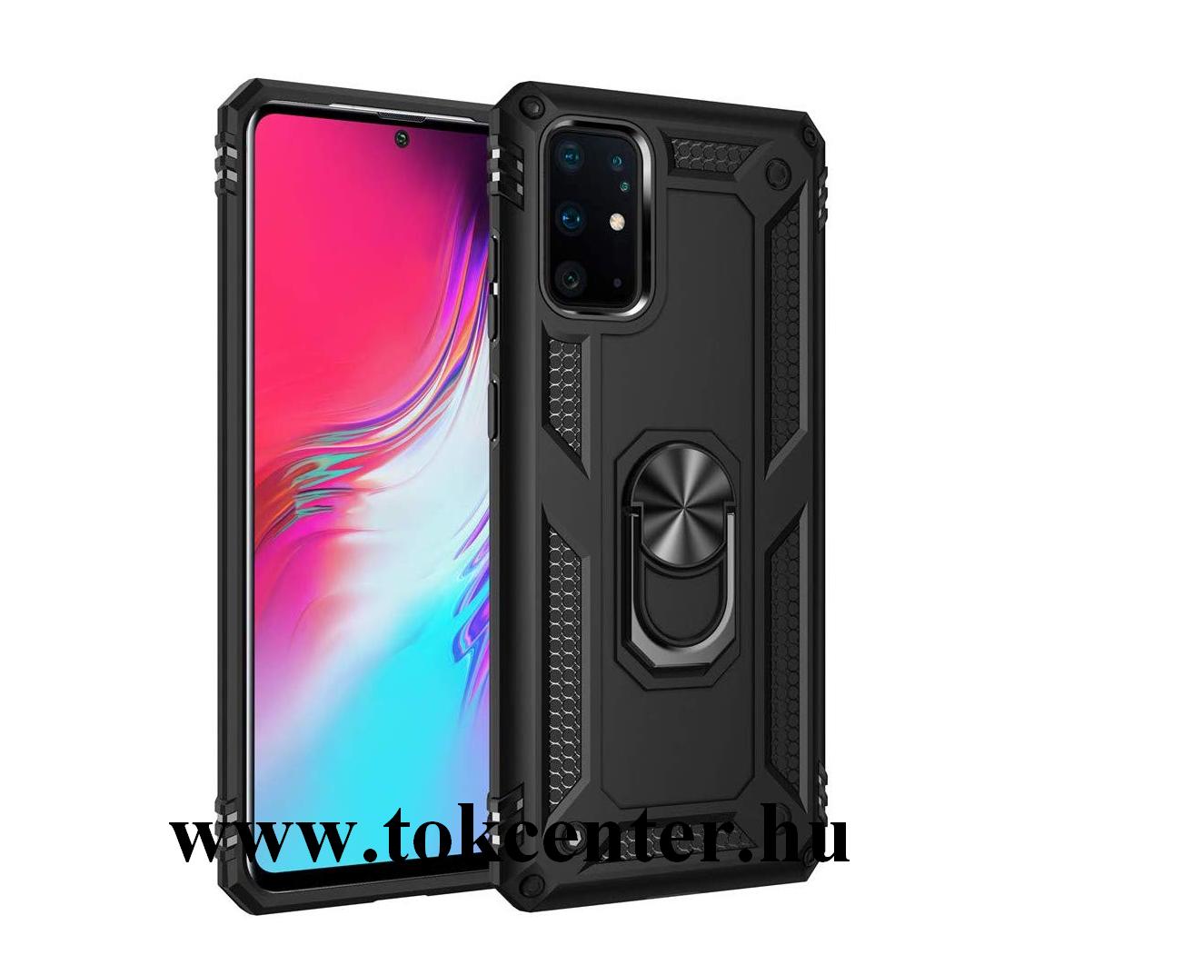 Samsung Galaxy S20 Plus (SM-G985F) Defender műanyag telefonvédő (közepesen ütésálló, szilikon belső, telefontartó gyűrű, beépített fémlemez) FEKETE