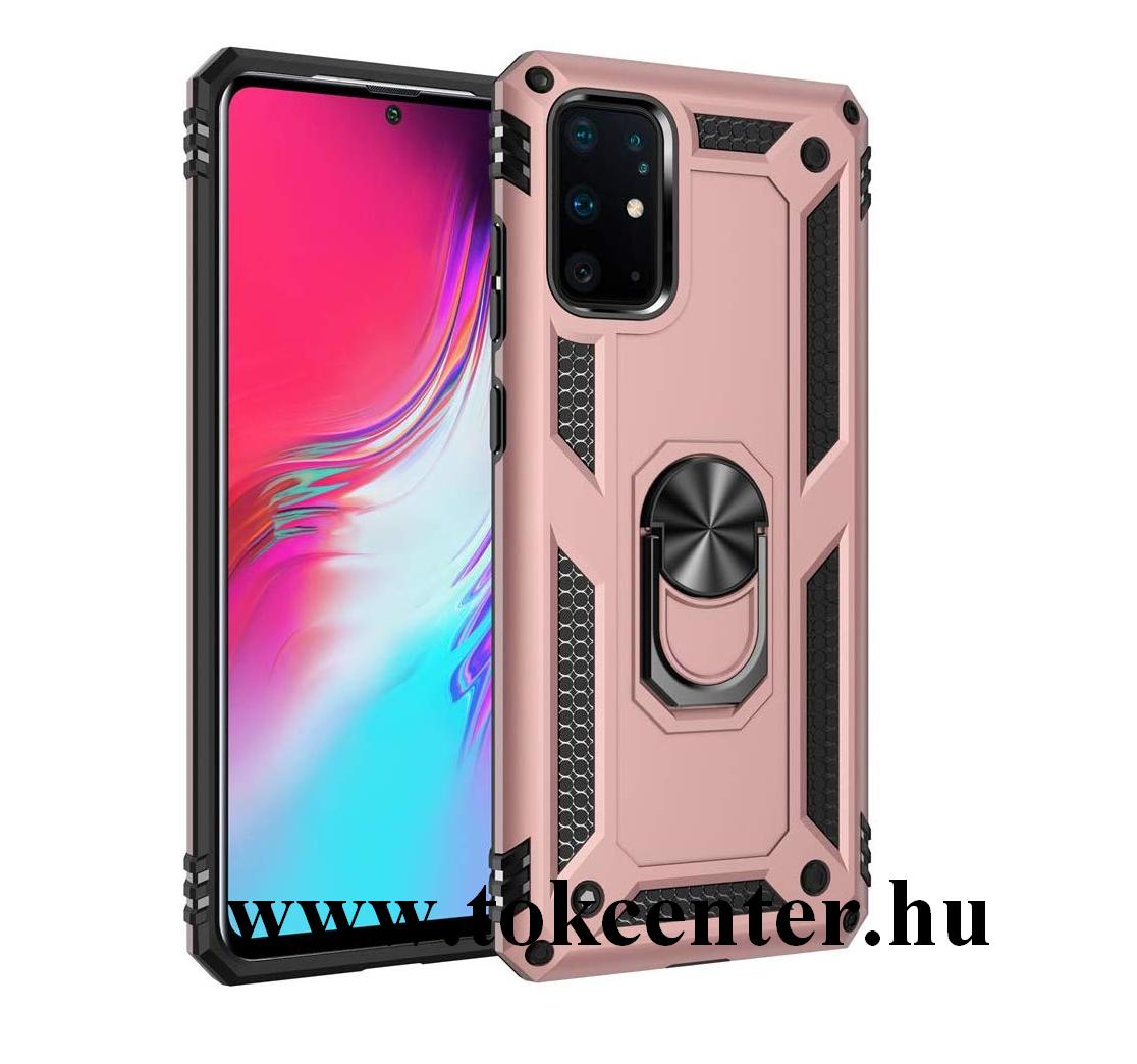 Samsung Galaxy S20 Plus (SM-G985F) Defender műanyag telefonvédő (közepesen ütésálló, szilikon belső, telefontartó gyűrű, beépített fémlemez) ROZÉARANY