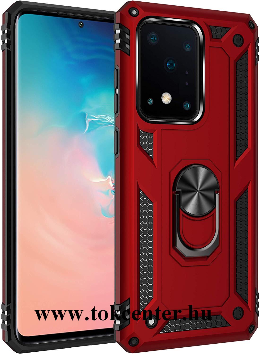 Samsung Galaxy S20 Ultra (SM-G988F) Defender műanyag telefonvédő (közepesen ütésálló, szilikon belső, telefontartó gyűrű, beépített fémlemez) PIROS