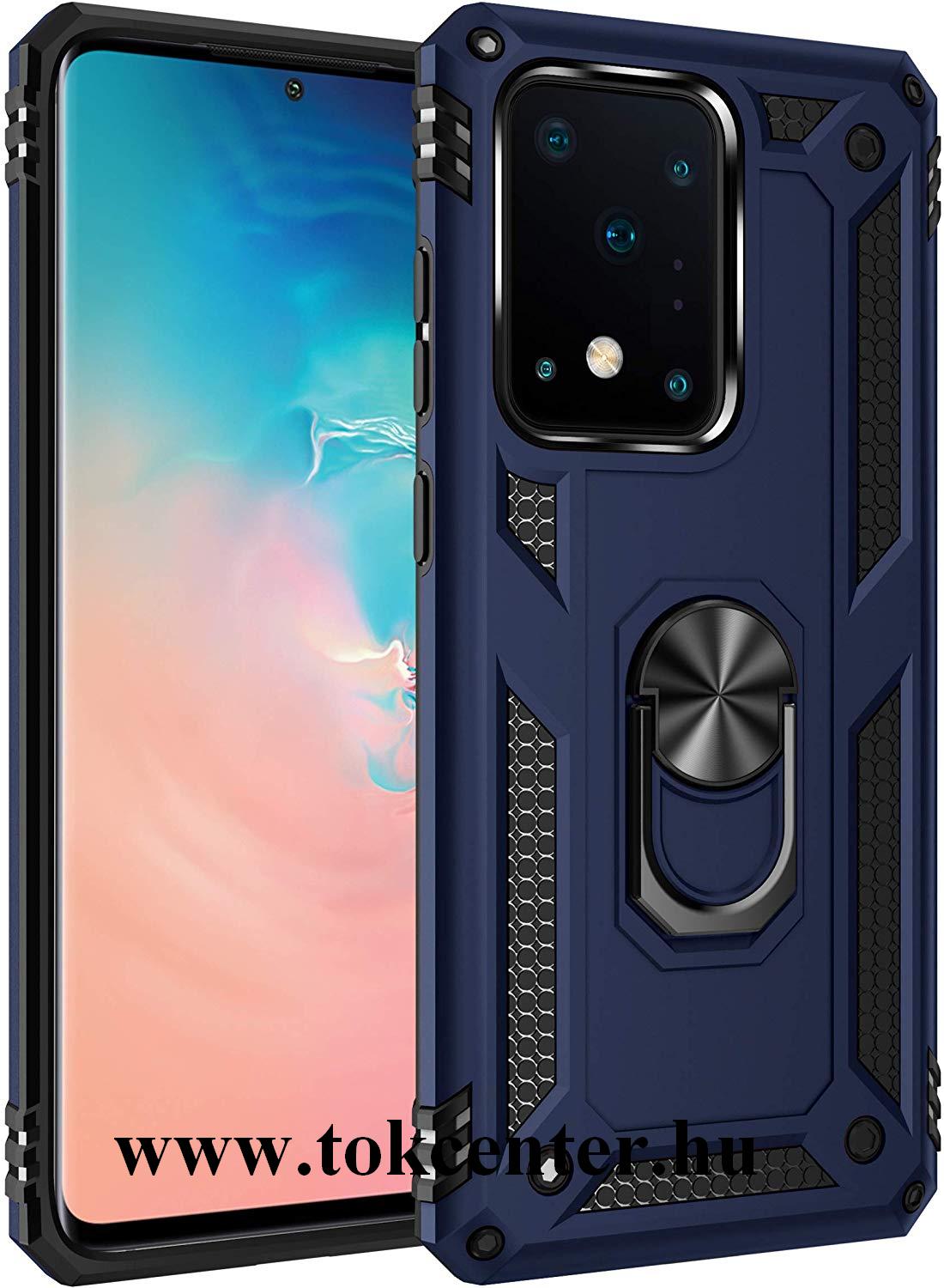 Samsung Galaxy S20 Ultra (SM-G988F) Defender műanyag telefonvédő (közepesen ütésálló, szilikon belső, telefontartó gyűrű, beépített fémlemez) SÖTÉTKÉK