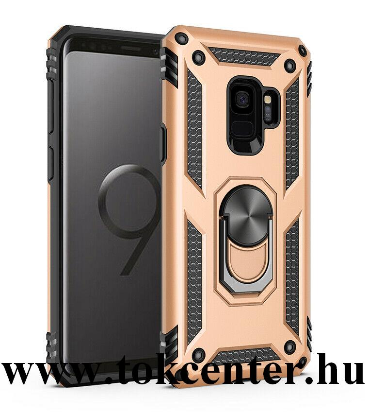 Samsung Galaxy S9 Plus (SM-G965) Defender műanyag telefonvédő (közepesen ütésálló, szilikon belső, telefontartó gyűrű, beépített fémlemez) ARANY