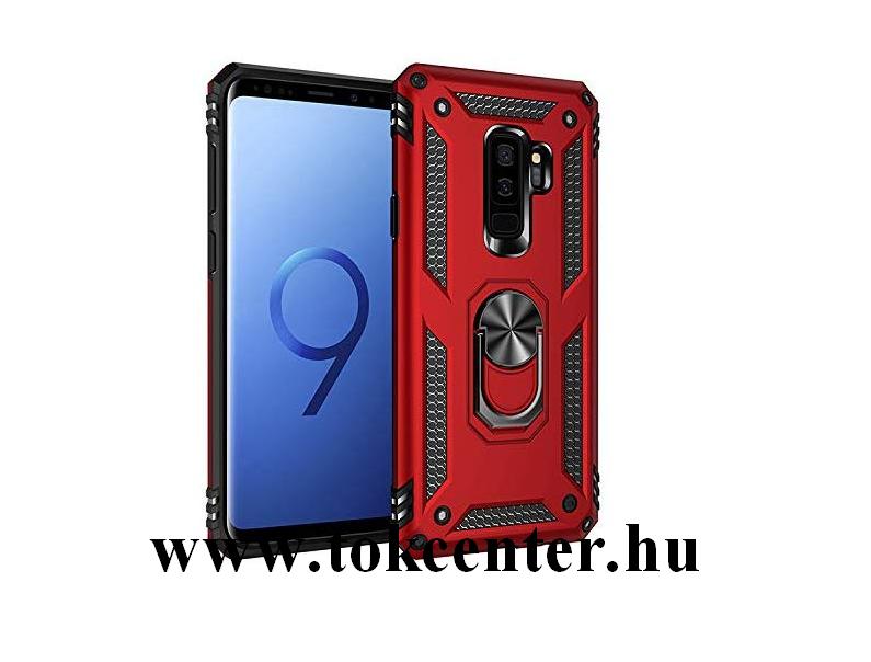 Samsung Galaxy S9 Plus (SM-G965) Defender műanyag telefonvédő (közepesen ütésálló, szilikon belső, telefontartó gyűrű, beépített fémlemez) PIROS