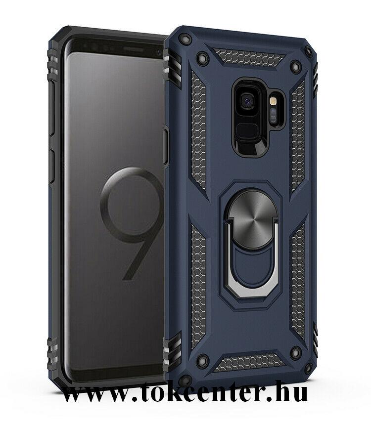 Samsung Galaxy S9 Plus (SM-G965) Defender műanyag telefonvédő (közepesen ütésálló, szilikon belső, telefontartó gyűrű, beépített fémlemez) SÖTÉTKÉK