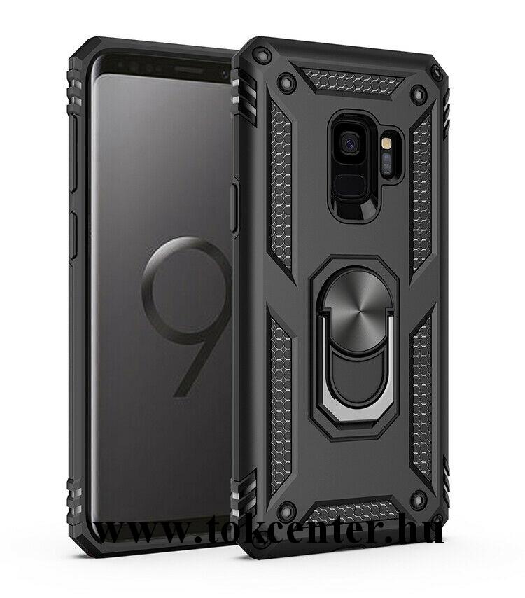 Samsung Galaxy S9 (SM-G960) Defender műanyag telefonvédő (közepesen ütésálló, szilikon belső, telefontartó gyűrű, beépített fémlemez) FEKETE