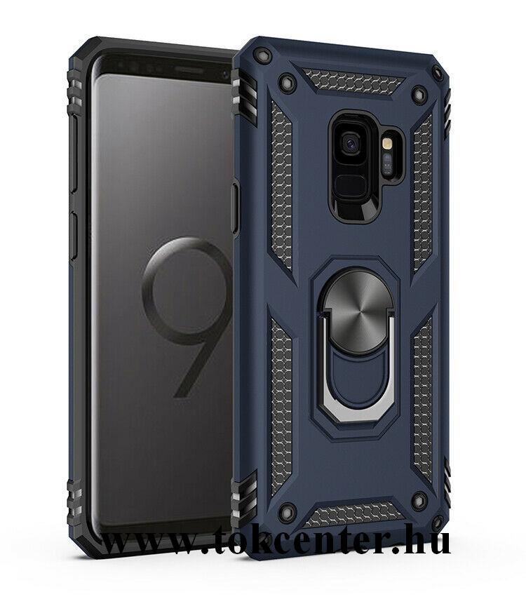Samsung Galaxy S9 (SM-G960) Defender műanyag telefonvédő (közepesen ütésálló, szilikon belső, telefontartó gyűrű, beépített fémlemez) SÖTÉTKÉK