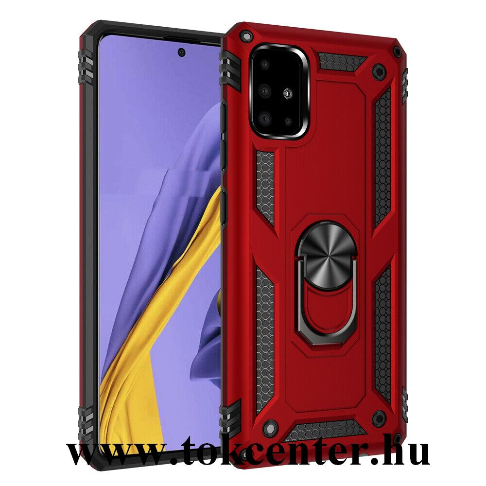 Samsung Galaxy A51 (SM-A515F) Defender műanyag telefonvédő (közepesen ütésálló, szilikon belső, telefontartó gyűrű, beépített fémlemez) PIROS