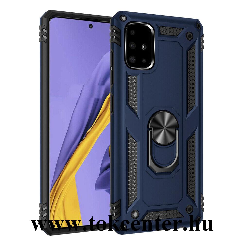 Samsung Galaxy A51 (SM-A515F) Defender műanyag telefonvédő (közepesen ütésálló, szilikon belső, telefontartó gyűrű, beépített fémlemez) SÖTÉTKÉK