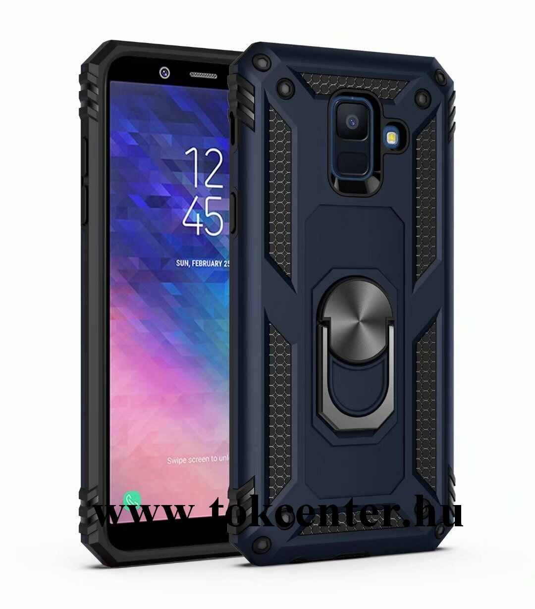 Samsung Galaxy A6 (2018) SM-A600F Defender műanyag telefonvédő (közepesen ütésálló, szilikon belső, telefontartó gyűrű, beépített fémlemez) SÖTÉTKÉK