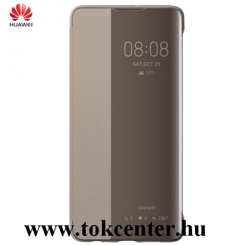 Huawei P30 Tok álló, bőr hatású (aktív flip, oldalra nyíló, Smart View Cover) BARNA (51992864)