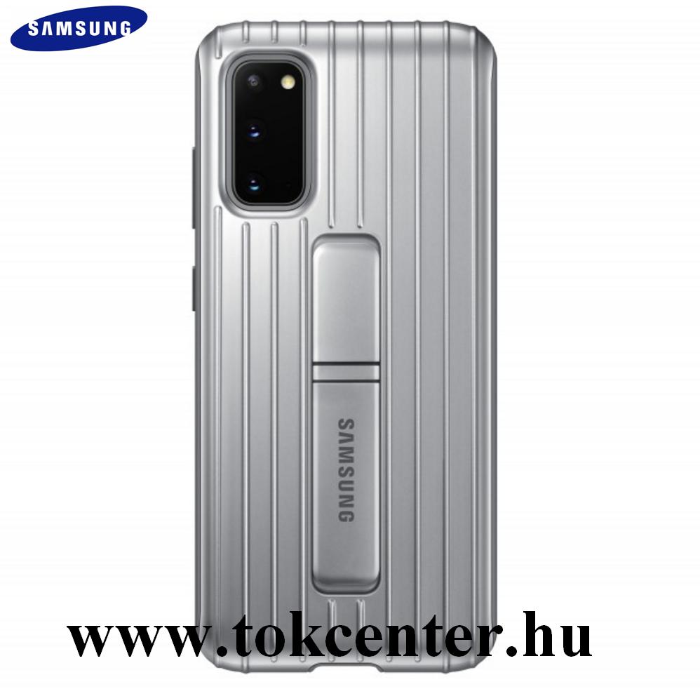 Samsung Galaxy S20 (SM-G980F) Műanyag telefonvédő (dupla rétegű, gumírozott, asztali tartó funkció) EZÜST (EF-RG980CS)