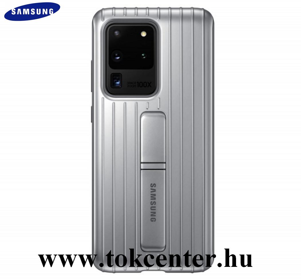 Samsung Galaxy S20 Ultra (SM-G988F) Műanyag telefonvédő (dupla rétegű, gumírozott, asztali tartó funkció) EZÜST (EF-RG988CS)