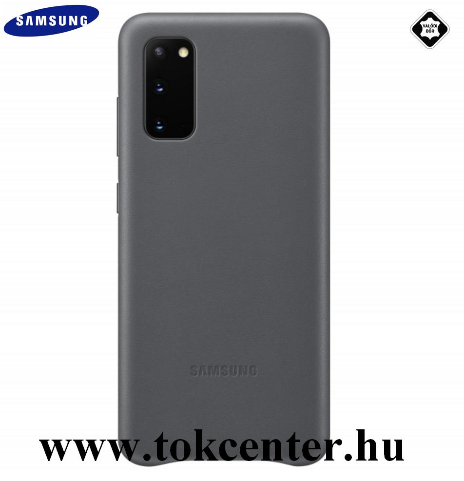 Samsung Galaxy S20 (SM-G980F) Műanyag telefonvédő (valódi bőr hátlap) SZÜRKE (EF-VG980LJ)