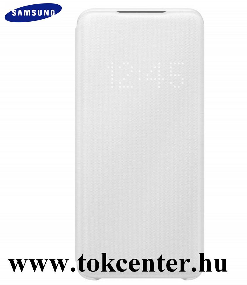 Samsung Galaxy S20 (SM-G980F) Tok álló (aktív flip, oldalra nyíló, bankkártya tartó, LED kijelző, textil minta) FEHÉR (EF-NG980PW)