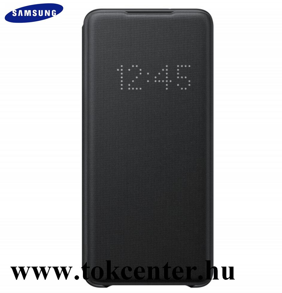 Samsung Galaxy S20 (SM-G980F) Tok álló (aktív flip, oldalra nyíló, bankkártya tartó, LED kijelző, textil minta) FEKETE (EF-NG980PB)