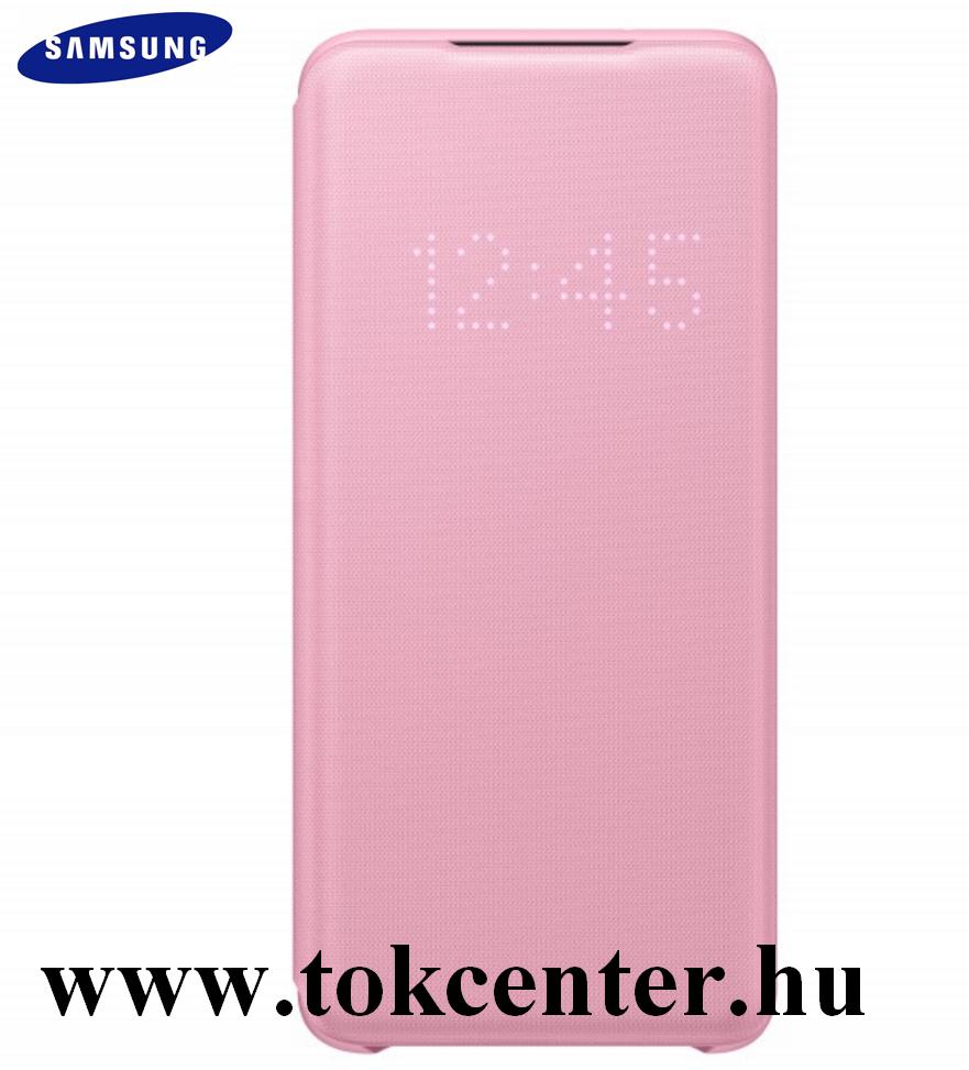 Samsung Galaxy S20 (SM-G980F) Tok álló (aktív flip, oldalra nyíló, bankkártya tartó, LED kijelző, textil minta) RÓZSASZÍN (EF-NG980PP)
