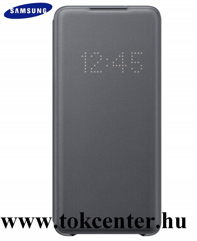 Samsung Galaxy S20 Plus (SM-G985F) Tok álló (aktív flip, oldalra nyíló, bankkártya tartó, LED kijelző, textil minta) SZÜRKE (EF-NG985PJ)