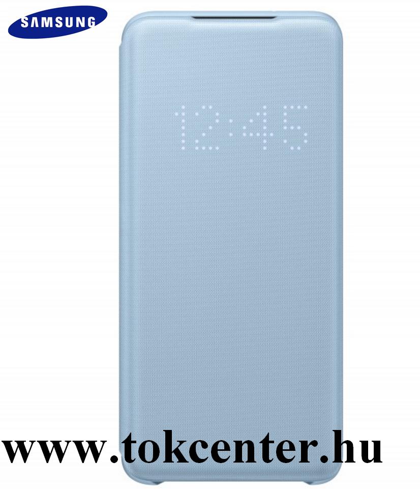 Samsung Galaxy S20 (SM-G980F) Tok álló (aktív flip, oldalra nyíló, bankkártya tartó, LED kijelző, textil minta) VILÁGOSKÉK (EF-NG980PL)