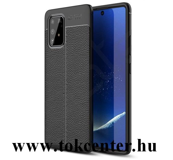Samsung Galaxy S10 Lite (SM-G770F) Szilikon telefonvédő (közepesen ütésálló, bőr hatású, varrás minta) FEKETE