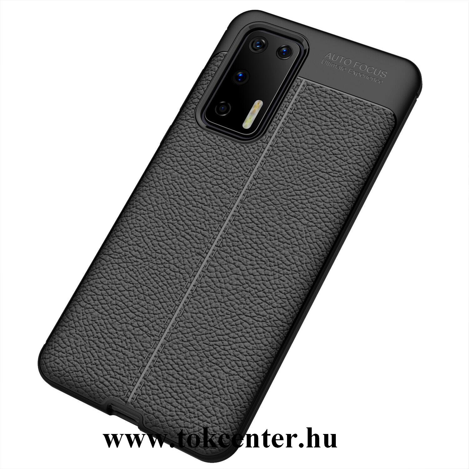 Huawei P40 Szilikon telefonvédő (közepesen ütésálló, bőr hatású, varrás minta) FEKETE