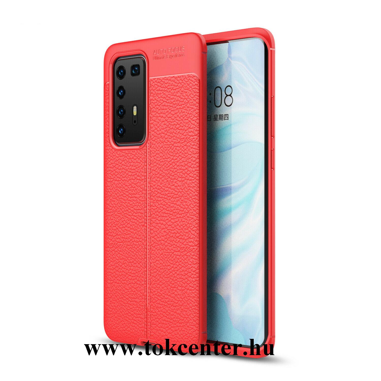 Huawei P40 Pro Szilikon telefonvédő (közepesen ütésálló, bőr hatású, varrás minta) PIROS