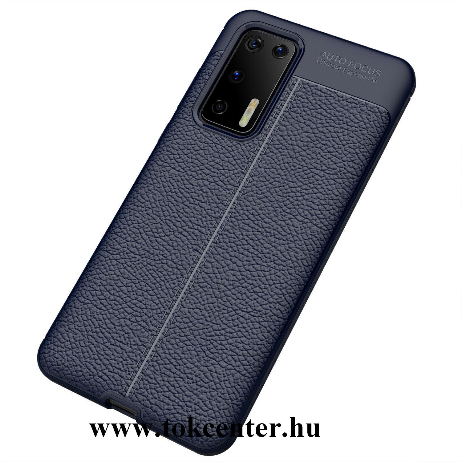 Huawei P40 Szilikon telefonvédő (közepesen ütésálló, bőr hatású, varrás minta) SÖTÉTKÉK