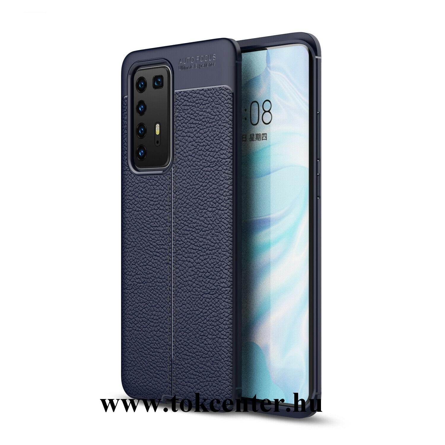 Huawei P40 Pro Szilikon telefonvédő (közepesen ütésálló, bőr hatású, varrás minta) SÖTÉTKÉK