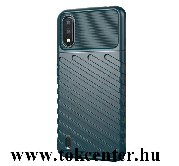 Samsung Galaxy A01 (SM-A015F) Szilikon telefonvédő (közepesen ütésálló, csíkos, dombor minta) ZÖLD