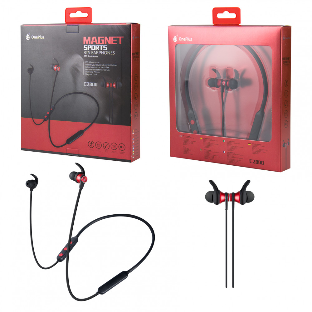 OnePlus C2800 piros mágneses stereo sport bluetooth headset mikrofonnal