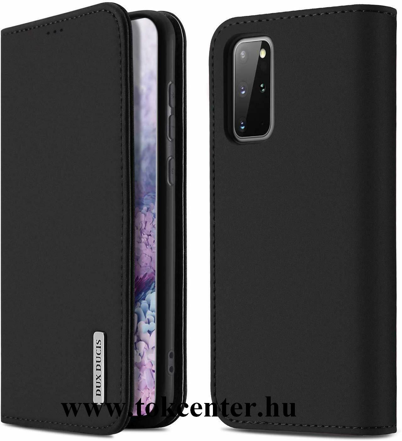Samsung Galaxy S20 Plus (SM-G985F) DUX DUCIS WISH tok álló, valódi bőr (FLIP, oldalra nyíló, asztali tartó funkció) FEKETE