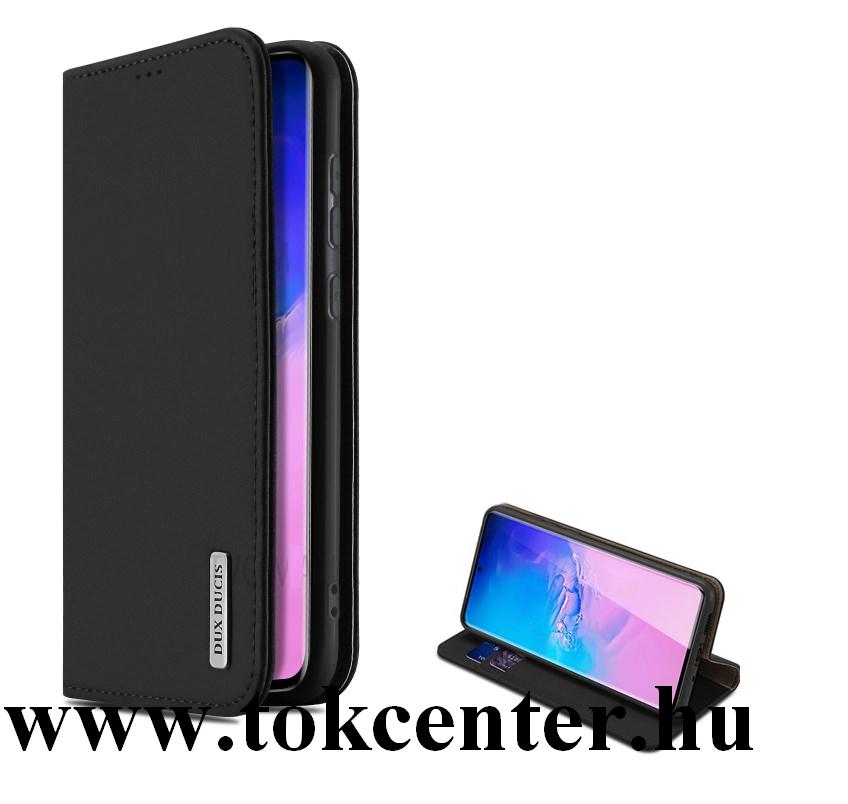 Samsung Galaxy S20 Ultra (SM-G988F) DUX DUCIS WISH tok álló, valódi bőr (FLIP, oldalra nyíló, asztali tartó funkció) FEKETE