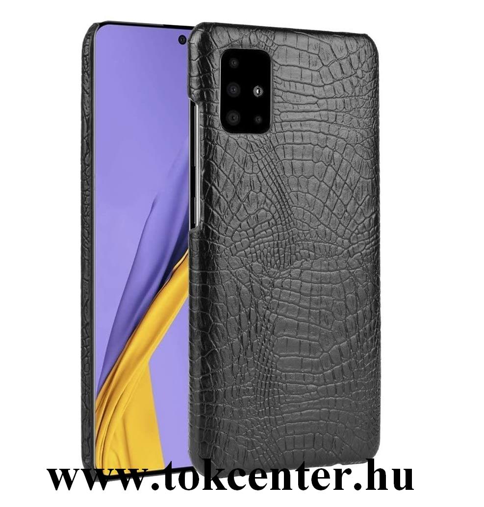 Samsung Galaxy A51 (SM-A515F) Műanyag telefonvédő (bőr hatású, krokodilbőr minta) FEKETE