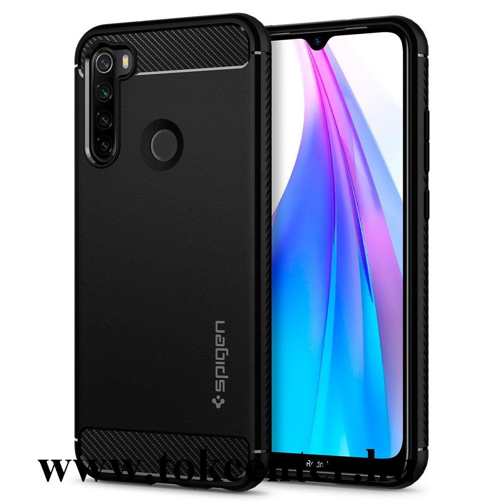 Xiaomi Redmi Note 8T SPIGEN RUGGED ARMOR szilikon telefonvédő (közepesen ütésálló, légpárnás sarok, karbon minta) FEKETE (ACS00693)