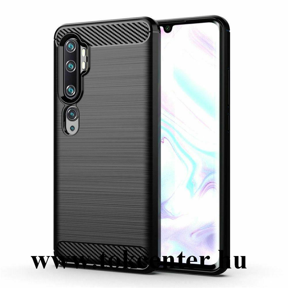 Xiaomi Mi Note 10 / Xiaomi Mi Note 10 Pro Szilikon telefonvédő (közepesen ütésálló, légpárnás sarok, szálcsiszolt, karbon minta) FEKETE
