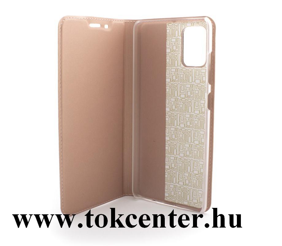 Samsung Galaxy S20 (SM-G980F) Tok álló, bőr hatású (FLIP, oldalra nyíló, asztali tartó funkció) ROZÉARANY