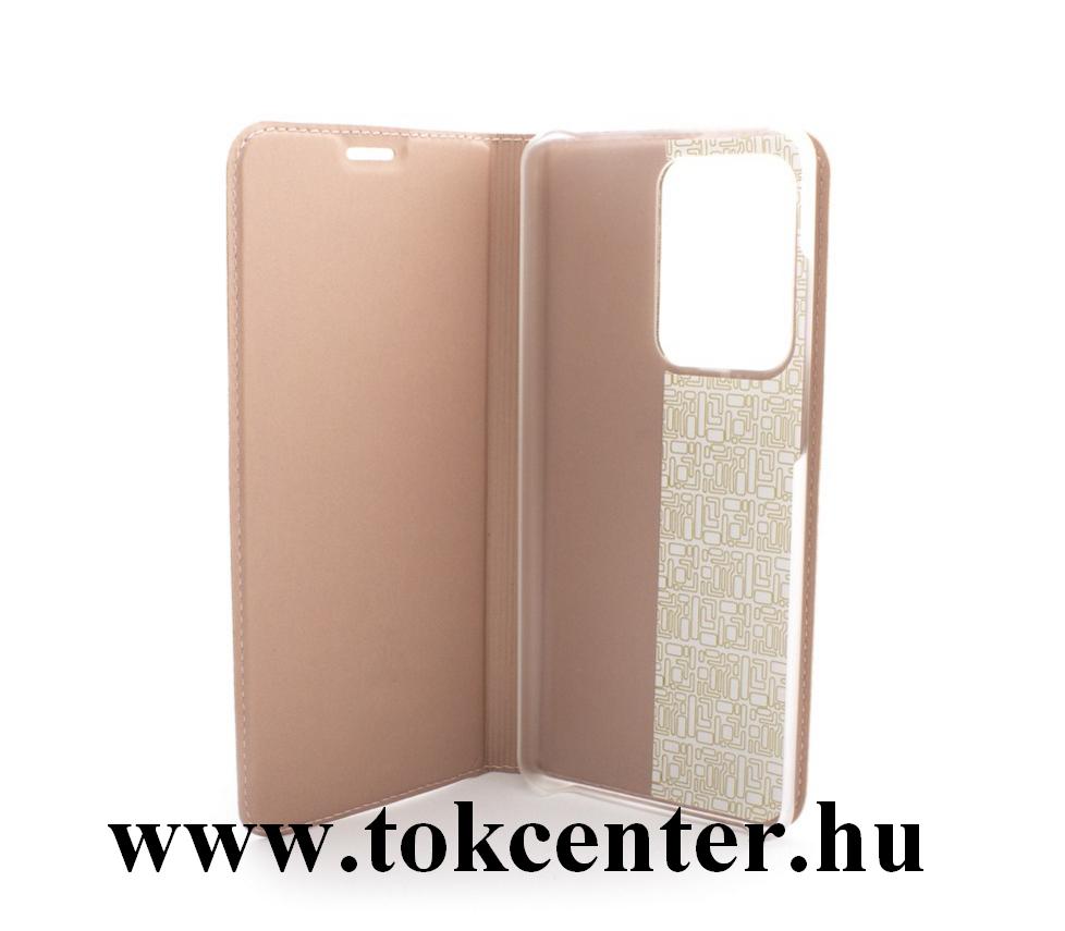 Samsung Galaxy S20 Ultra (SM-G988F) Tok álló, bőr hatású (FLIP, oldalra nyíló, asztali tartó funkció) ROZÉARANY