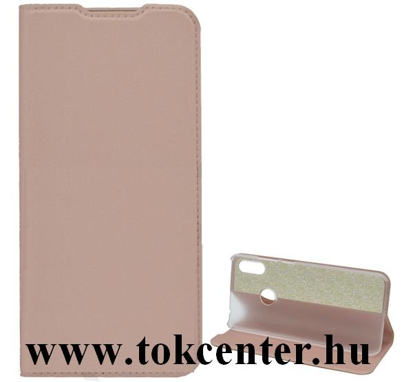 Honor 8A (Play 8A) / Huawei Y6s (2019) Tok álló, bőr hatású (FLIP, oldalra nyíló, asztali tartó funkció) ROZÉARANY