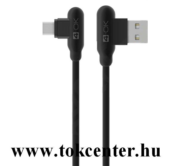 4-OK adatátvitel adatkábel és töltő (Type-C, 150 cm, 90 fokos / derékszög) FEKETE