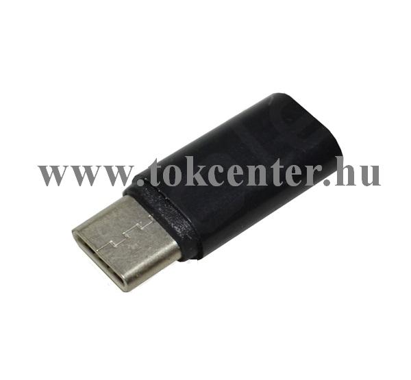 Adapter (microUSB - USB Type-C, töltéshez, adatátvitelhez) FEKETE