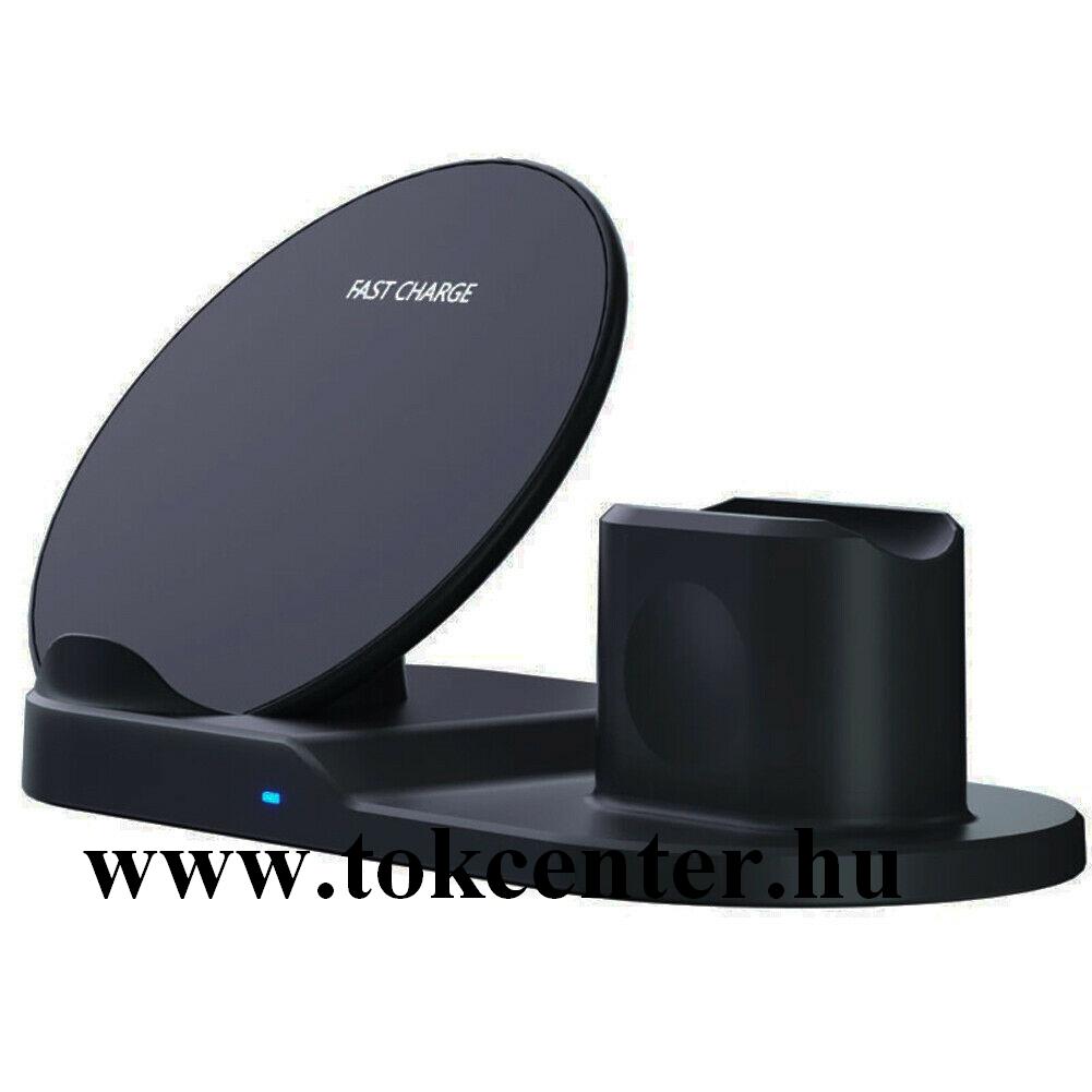 Asztali töltő (vezeték nélküli töltés, gyorstöltés támogatás, 3 eszköz egyidejű töltése) FEKETE Apple Watch, AirPods