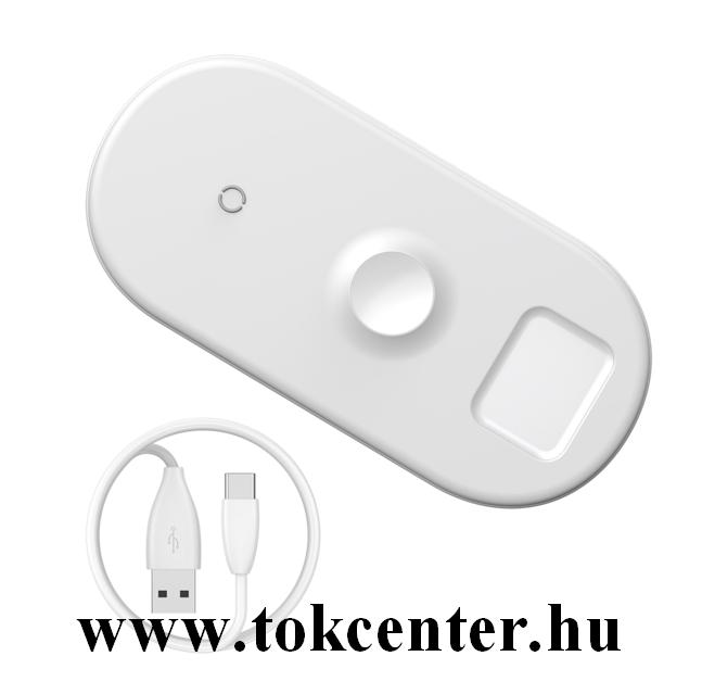 BASEUS asztali töltő (vezeték nélküli töltés, 3 eszköz egyidejű töltése) FEHÉR Apple Watch / AirPods (BS-IW04_W)