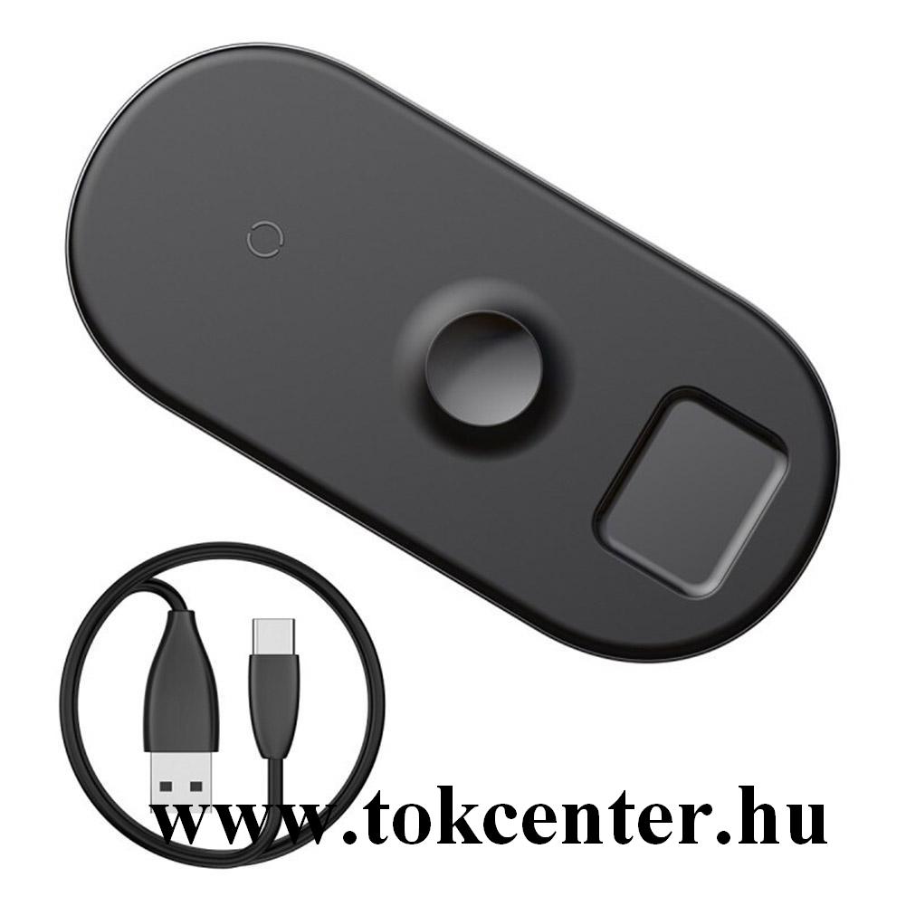 BASEUS asztali töltő (vezeték nélküli töltés, 3 eszköz egyidejű töltése) FEKETE Apple Watch / AirPods (BS-IW04_B)