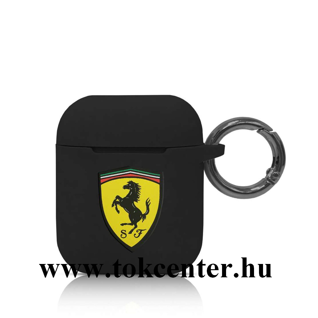Ferrari szilikon tok (karabíner, Ferrari logo) FEKETE Apple AirPods / AirPods 2 (FESACCSILSHBK)