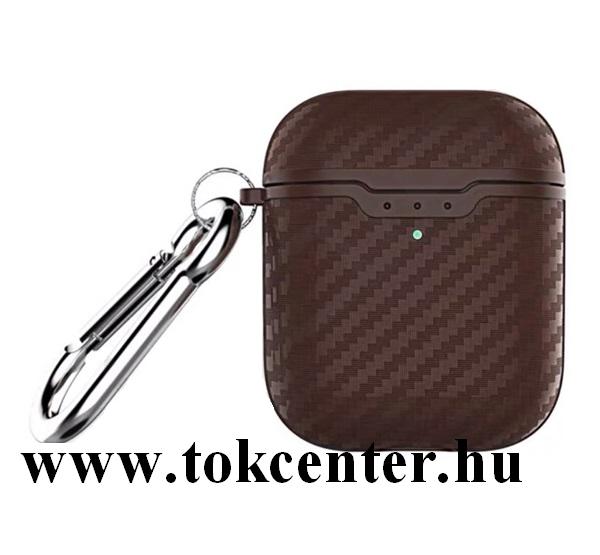 Szilikon tok (karbon minta + karabíner) BARNA Apple AirPods / AirPods 2